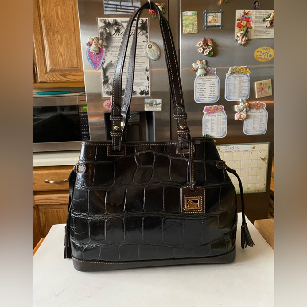 Dooney Bourke Black Crocodile Emboss Leather Tote Shoulderbag